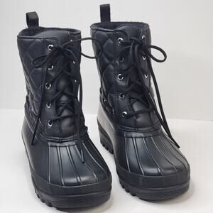 Sperry Gosling Duck Boots Women 9 Black Rubber Quilted Lace Up Rain Snow Winter